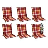 Beautissu 6er Set Sunny RO Niedriglehner Auflagen Set für Gartenstühle 100x50 cm Polster in Rot Kariert - Bequeme Gartenstuhl Stuhlkissen Polsterauflagen mit UV-Lichtecht