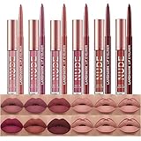 12 Stück Matt Lippenstift Lipliner Set Velvet Nude Lipstick Lippenkonturenstift Waterproof Long Lasting Non-stick Cup Stay On 24 Hours Liquid Lipstick Makeup Set(A)