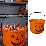 Halloween Sammeleimer mit Henkel | Süssigkeiten Eimer orange | Eimer im Kürbis Look mit Gruselgesicht | Ø18cm H 15cm