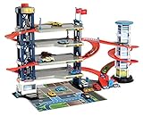 Dickie Toys 203749008 Parking Garage, Parkgarage, Spielset, Parkhaus, 4 Etagen, Aufzug, 4 Die-Cast-Fahrzeuge, 1 Helikopter, Licht & Sound, mehrfarbig