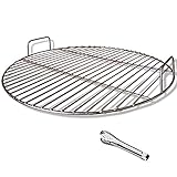 Huanniu - Runde 304 Edelstahl Grillroste mit Grillzange, 45 cm Durchmesser, passend für Weber 47cm Kugelgrill, Holzkohle Grill, tragbares Grillzubehör