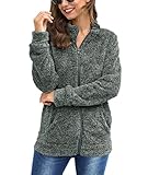 BesserBay Damen Sweatshirt Arm Lang Flauschiges Fleece Jacke mit Rundhals und Taschen Dunkelgrau L