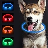 SONNIG LED Hundehalsband Leuchtend, Leuchthalsband Hund Aufladbar und Verstellbares mit 3 Lichtmodi, Sicher für Kleine, Mittlere und Große Hunde bei Nacht, Blau