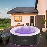 AREBOS Whirlpool | ⌀ 180 cm | mit LED-Beleuchtung | 6 Farben | aufblasbar rund | In- & Outdoor | 4 Personen | 100 Massagedüsen | mit Heizung | 800 Liter | Inkl. Abdeckung