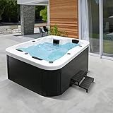 HOME DELUXE - Outdoor Whirlpool - WHITE MARBLE PLUS Treppe und Thermoabdeckung - Maße 210 x 160 x 85 cm - Inkl. Heizung, 27 Massagedüsen und 9 Lichtquellen | Jacuzzi Außen Whirlpool Spa für 3 Personen