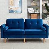 KUIKUI Sofa-Set für 2-Sitzer, Holzfüße, Stilvolles und elegantes Samt-Sofa, 2-Sitzer, Dunkelblau, bezogenes Sofa