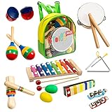 Stoie's 19 Teiliges Musikinstrumente Set für Kleinkinder, Vorschulkinder, Kinder – Holzschlaginstrumente für Spiel und Rhythmus, Xylophon