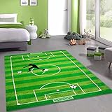 Kinderteppich Spielteppich Jungen Kinderzimmer Teppich Fußball grün Größe 200 x 290 cm