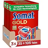 Somat Gold Spülmaschinen Tabs (105 Tabs), Geschirrspül Tabs mit Extra-Kraft gegen Eingebranntes, kompakte Verpackung für mehr Nachhaltigkeit, 105 Stück (3er Pack)