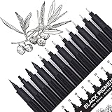 YISAN 12 Fineliner Stifte Set, Schwarz Filzstiften,Tuschestift Pigment Liner Set, Wasserfest, Stifte für Künstler, Illustration, Skizzen, Technisches Zeichnen, 902195