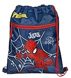 Turnbeutel mit Namen | inkl. NAMENSDRUCK | Motiv Spiderman in blau & rot | personalisieren & bedrucken | Schuhbeutel Sportbeutel zum Zuziehen für Jungen Kinder