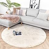 FRAAI Hochflor Teppich Rund - Comfy Creme - Ø 120cm - Hochflor - Shaggy, Uni - Ländlich, Modern, Skandinavisch - Wohnzimmer, Esszimmer, Schlafzimmer - Fellteppich - Carpet