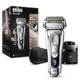 Braun Series 9 Premium Rasierer Herren mit 4+1 Scherkopf, Elektrorasierer & Trimmer für Präzision, Reinigungs- & Ladestation, Li-Ionen-Akku 60 min, Wet & Dry, 9395cc, chrom