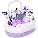 BODY & EARTH 11 tlg. Lavendel Geschenkkorb, Lavendelöl, Peeling, Haarseife, Badesalz, Schaumbad, Duschgel, Wellness Set für Frauen, Geburtstagsgeschenk für Frauen, Mama, Freundin, Frauen Geschenk