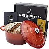 Gusseisen Topf 26 cm 4,7 L emailliert - Schmortopf mit Deckel Induktion - Gusseisen Bräter Topf Brot backen - Cocotte emaille - Bratentopf - Brotbacktopf