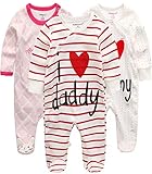 Kiddiezoom Baby-Strampelanzug für Jungen, eng-anliegend mit Füßen, langarm, Baumwolle, einteiliger Schlafanzug, Pink Rabbit & I Love Dad & I Love Mom, 68