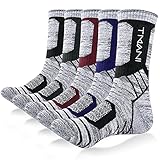 Tmani Gepolsterte Socken Herren Damen Winter Wandersocken, Warme Crew Sportsocken Feuchtigkeitsableitende, Geruchsfreie Baumwoll Stiefelsocke Arbeitssocken Laufsocken Trekkingsocken (5 Paar)