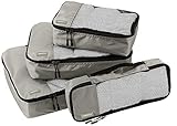 Amazon Basics Kleidertaschen-Set, 4-teilig, je 1 kleine, mittelgroße, große und schmale Packtasche, Grau