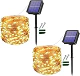 [2 Stück] Solar Lichterkette Außen, Useber 2x14M 120 LED Lichterkette Aussen, Kupferdraht Solarlichterkette Wetterfest für Balkon,Bäume,Terrasse,Hochzeit,Party,Garten,Hof,Tor (Warmweiß)