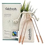 Qikfresh - 2 Zungenreiniger 100% Kupfer, Fairtrade-Baumwollbeutel | Antibakterielle Zungenschaber, stabile Griffe, Zero Waste Verpackung, gegen Mundgeruch