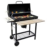 BBQ-Toro Holzkohle Grillwagen | Ø 42 x (L) 80 cm | Premium Holzkohlegrillwagen fahrbar, Smoker, Holzkohlegrill, Barbecue Grill mit Deckel, Warmhalterost, Holz Ablagen