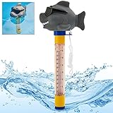 Hecht Thermometer Pool - perfekter Badespaß mit dem Wasserthermometer für Pool, Badewanne, Schwimmbad und Teich – schwimmendes Thermometer mit praktischer Schnur (Hai)