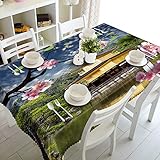 ZEARLY Gartentischdecke Villa&Pfirsichblüte Tablecloth Tischtuch schmutzabweisend Outdoor Rechteckig Tischwäsche Für Hochzeit Garten Kindergeburtstag 140 x 200 cm