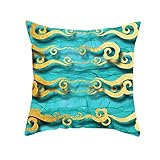 Zierkissen 50X50 Bezug, Outdoor Kissen Vintage Polyester Zierkissenbezug 50X50cm 1er Set Gold Cyan Wolken Winter Home Deko für Sofa Wohnzimmer