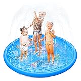 Anpro 170CM Splash Pad, Sprinkler Wasser-Spielmatte Splash Play Matte mit 15 Anti-Rutsch-Streifen, Sommer Garten Wasserspielzeug für Baby, Kinder, Hund und Haustiere