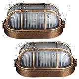 2er Pack Außen-Wandleuchte Vintage Wandlampe E27 Außenleuchte Oval Wasserdicht Saunalampe, Außen und Innen Leuchte zur Decken- und Wänden und Hauseingang Aluminium Glasschirm Maritime Außenlampe