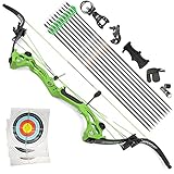 HNZMDY Bogenschießen Recurve Bogen 40-55lbs Verstellbarer Bogen und Pfeil Set Langbogen Jagdbogen Metall Bogen Riser Outdoor Schießen Zielübungen Rechte Hand (Grün Bogen + Zubehör)