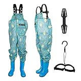 Anglerhose Wathose Kinder mit Stiefel, Wathose Angler Angeln & Jagd Wathose, PVC/Nylon Wasserdicht Matschhose Watstiefel Regenhose für Kinder (28/29EU)