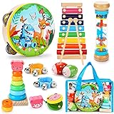 Sweet time Musikinstrumente für Kinder ab 1 Jahr, Musik Kinderspielzeug mit Xylophon, Holzspielzeug Percussion Set, Schlagzeug Schlagwerk Rhythmus Spielzeug für Kleinkind Jungen Mädchen ab 2 3 Jahre