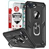 LeYi Hülle Kompatibel mit iPhone SE 2020 Hülle/iPhone SE 2022 Schutzhülle/iPhone 8/7/iPhone 6/6S Handyhülle&2*Schutzglas Schutzfolie,360 Ringhalter Ständer Stoßfest Cover Case Handy Hüllen Schwarz