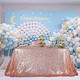 WEMOSI Pailletten-Tischdecke in Roségold, 152 x 214 cm, glitzernd, quadratisch, nahtlos, für Geburtstag, Hochzeit, Brautparty, Babyparty, Party-Dekorationen