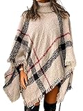 CUPSHE Damen Pullover Casual Plaid Rollkragen Poncho Winter Dolman Lange Ärmel Relaxed Fit Pullover Sweater, kariert, onesize