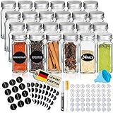 Deco haus Gewürzgläser mit Schraubkappe - 24er Set 120ml - Verschiedene Streuer-Aufsätze, Trichter, Bürste Etiketten & Kreidestift - Gewürzdosen - Perfekt für unsere 4 Gewürzregale - Spice Jars