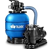 tillvex Sandfilteranlage 10 m³/h - Filteranlage 5-Wege Ventil | Poolfilter mit Druckanzeige | Sandfilter für Pool und Schwimmbecken (Blau)