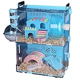 Käfig für Hamster, 2-stufig Acryl Deluxe Mäusekäfig, Kleintierkäfig mit Rad, Wasserflasche, Futternapf, Spielzubehör und Haus, Kleintierkäfig für Syrische Hamster Rennmäuse ( Color : Blue - 30x20x42 c