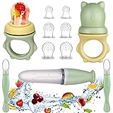 Lictin Fruchtsauger Baby + 6 Silikon-Sauger in 3 Größen + Zwei Wege Baby Sicherheitslöffel - BPA-frei - Kleinkind Fruchtsauger Schnuller Beißring Obstsauger für Obst Gemüse Brei Beikost (11 Stück)