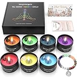 Chakra-Kerzen mit Premium-Kristall und Heilsteinen Luxus Meditation Kristall-Duftkerzen Geschenk-Set für Frauen Stressabbau Duftkerzen spirituelle Dekoration Heilung Kerzen für Yoga, Aromatherapie