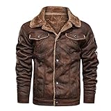 RYTEJFES Herren Fliegerjacke Leder Gefüttert Teddy-Fleece Kunstleder Bomberjacke Pilotenjacke Lederjacke Cargo Militär Pilot Winter Jacke Softshelljacke Bomber Army Übergangs Feldjacke Bikerjacke