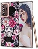 Halloween Rose Skull Cover Case Kompatibel mit Samsung Galaxy Note20 Ultra 5G Hülle Weiches Silikon Ultra Dünn Handyhülle Rosa Blumen Schädel Muster Kratzfest Schutzhülle für Samsung Note 20 Ultra 5G