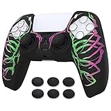 PlayVital Hülle für ps5 Controller,Case Schutzhülle Anti-Rutsche Silikon Hülle für Playstation 5 Griffe Skin Weiches Gummi Grips für Wireless 5 Controller(Totenkopf Pink Grün)