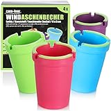 com-four® 4x Aschenbecher für draußen - Windaschenbecher - Sturmaschenbecher mit leuchtendem Deckel - Autoaschenbecher, Ø 8 cm (4 Stück - lila rot blau grün)