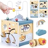 Airlab Motorikwürfel ab 1 Jahr, Motorikspielzeug Baby Activity Würfel, Montessori Spielwürfel für Kinder, 6 in 1 Aktivitätswürfel Baby Spielzeug aus Holz, Holzspielzeug Geschenk Mädchen Jungen