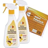 Renuwell Möbel Schnellpflege 2 x 500 ml + Möbel Poliertuch 4 Stück Spar-Set