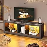 TV Stand Schrank 140CM Modernes TV Gerät mit Glasregal RGB LED Beleuchtet für 65' TVs TV Unterhaltungsgerät mit Ambient Lights für Wohnzimmer Schlafzimmer