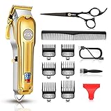 Haarschneidemaschine Profi, CIICII Haarschneider Herren Haartrimmer Bartschneider Set (12Pcs USB Schnurlos LCD Anzeige Wiederaufladbar Akku Haarscherer Pflegeset) für DIY Hause Friseur (Gold)