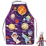 Plesuxfy Montessori Sonnensystem-Planeten Schürze,Solar System Cognition Schürze Malschürzen | Kinderschürze Outerspace Planet Schürze für Kleinkinder Kinder Kinder Vorschule